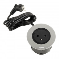 LEGRAND Disq60 elektrická zásuvka zapuštěná 1x230V FR + 2m kabel, černá/kov
