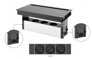 VersaFlap Mono 2.0 elektrická zásuvka 3x 230V, Francouzská, černá matná