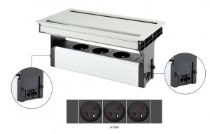 VersaFlap dual 2.0 elektrická zásuvka 3x 230V, Francouzská, eloxovaný hliník