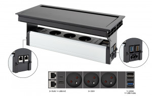 VersaFlap Mono 2.0 elektrická zásuvka 3x 230V, FR RJ45 HDMI USB A/C + data černá