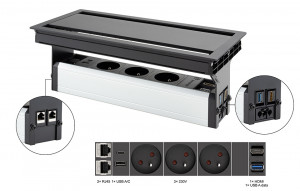 VersaFlap dual 2.0 elektrická zásuvka 3x 230V FR RJ45 HDMI USB A/C + data, černá