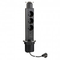 StrongPower Elektrická zásuvka vytahovací, 3x 230V Schuko, USB A+C, černá