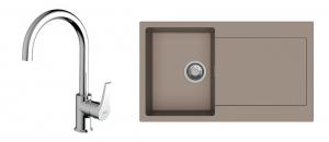 StrongSinks S3 Set dřez Zala 860 860x500mm granit hnědá + Baterie Rhona chrom