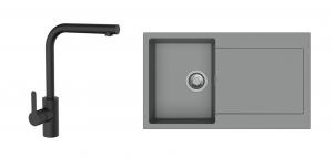StrongSinks S3 Set dřez Zala 860 860x500mm granit šedá + Baterie Ipoly černá