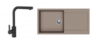 StrongSinks S3 Set dřez Zala 1000 1000x500mm granit hnědá + Baterie Ipoly černá