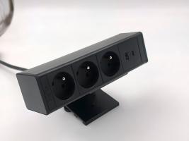 StrongPower elektrická zásuvka DeskUp, 3x Francouzská, USB, černá