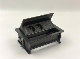 StrongPower elektrická zásuvka FlipUpPush, USB, 2x Francouszká, černá