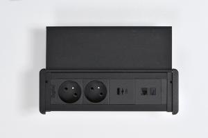 StrongPower elektrická zásuvka SlimCover, USB+HDMI, Francouzská černá