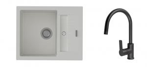 K-StrongSinks S3 Set dřez Vardar 615x500mm granit bílá + Baterie Loira černá