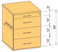 K-BBP kontejner 540/392 mm typ 3 zásuvka plast částečný výsuv tlumený dotah