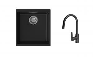 K-StrongSinks S3 Set dřez Hron 430x460mm granit černá + Baterie Loira černá
