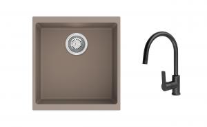 K-StrongSinks S3 Set dřez Hron 430x460mm granit béžová + Baterie Loira černá