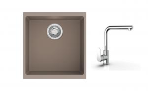 K-StrongSinks S3 Set dřez Hron 430x460mm granit béžová + Baterie  Stréva chrom