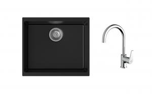 K-StrongSinks S3 Set dřez Hron 530x460mm granit černá + Baterie Rhona chrom