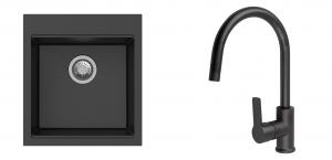 K-StrongSinks S3 Set dřez Ipel 460x510mm granit černá + Baterie Loira černá