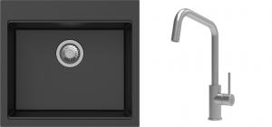 K-StrongSinks S3 Set dřez Ipel 560x510mm granit černá + Baterie Arda nerez
