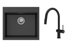 K-StrongSinks S3 Set dřez Ipel 560x510mm granit černá + Baterie Neris černá