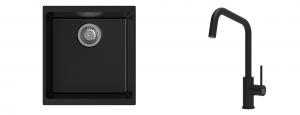 K-StrongSinks S3 Set dřez Hron 430x460mm granit černá + Baterie  Arda černá
