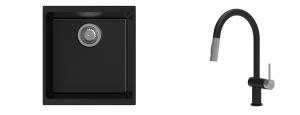 K-StrongSinks S3 Set dřez Hron 430x460mm granit černá + Baterie Neris černá/n.