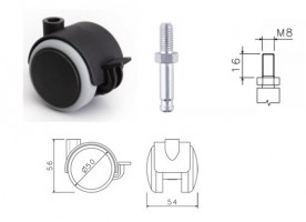 Kolečko pogumované brzda 50 mm M8 x 16 černé