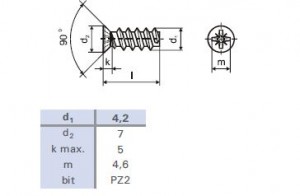 Eurošroub 6,3x10/7 zápustná hlava 7mm PZ2 zinek bílý