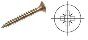 Vrut 2,5x25 PZ zápustná hlava žlutý zinek PZ1