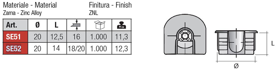 SE52 Excentr policový 20x14mm nikl stříbrná