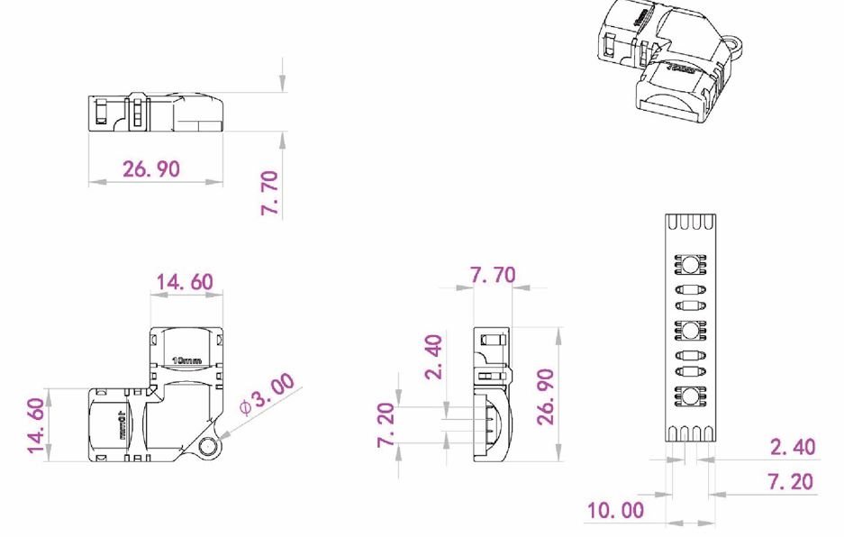 StrongLumio spojka LED pásků 10mm - tvar "L" (4 piny) RGB