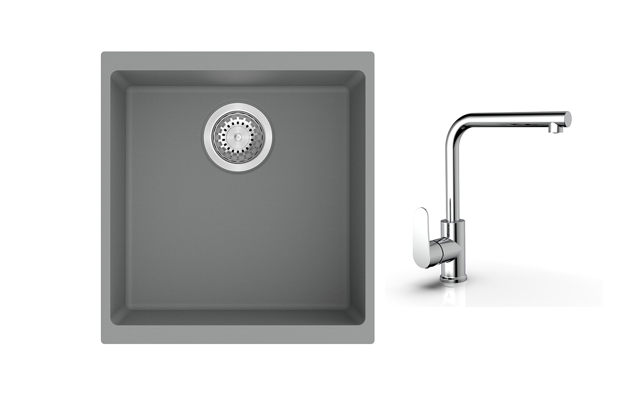 K-StrongSinks S3 Set dřez Hron 430x460mm granit šedá + Baterie Stréva chrom
