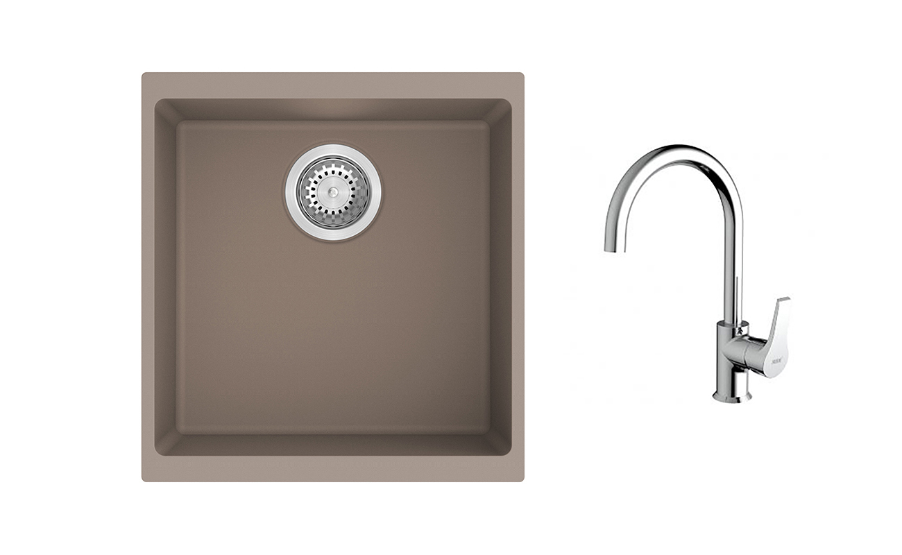 K-StrongSinks S3 Set dřez Hron 430x460mm granit béžová + Baterie Rhona chrom