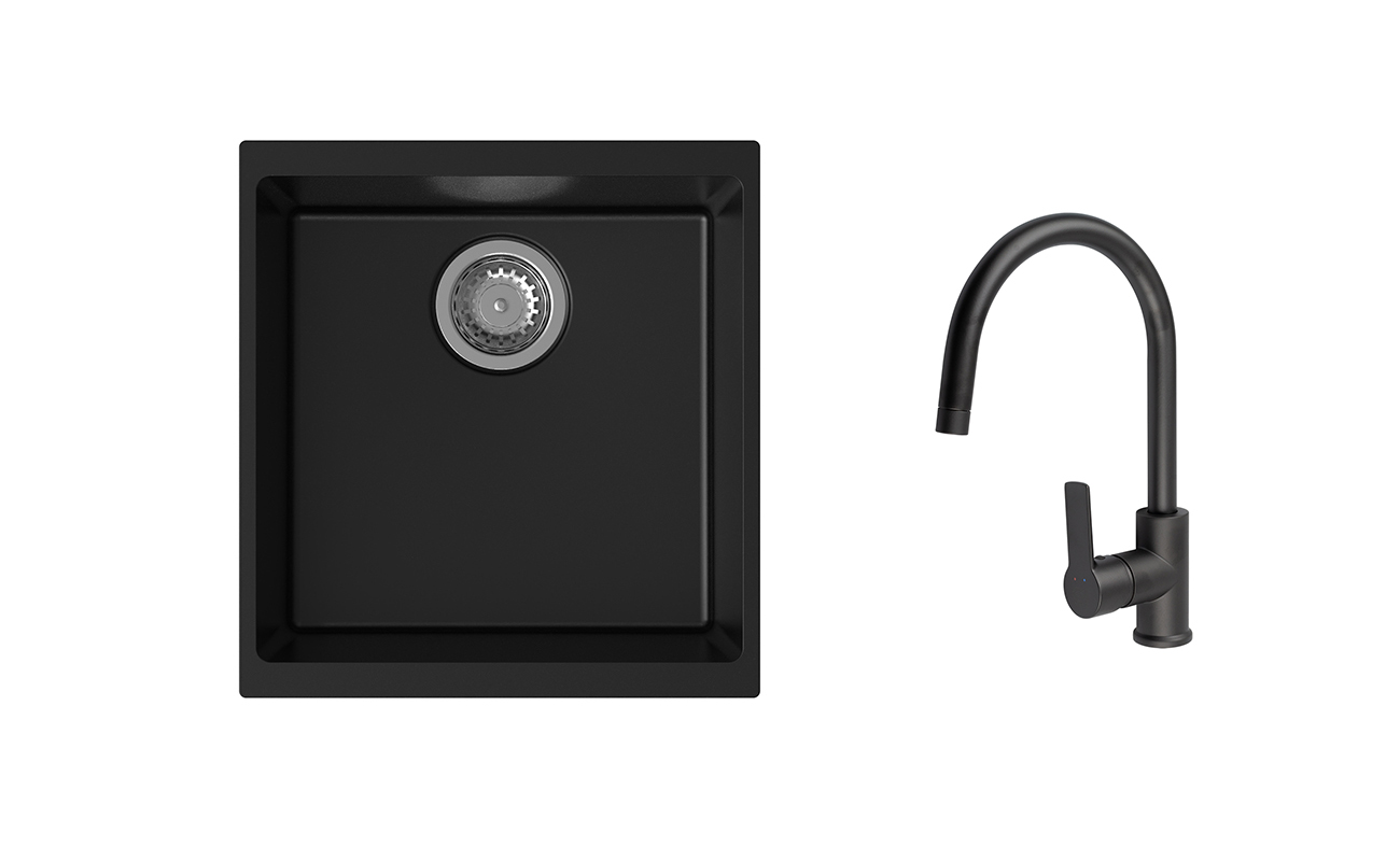 K-StrongSinks S3 Set dřez Hron 430x460mm granit černá + Baterie Loira černá
