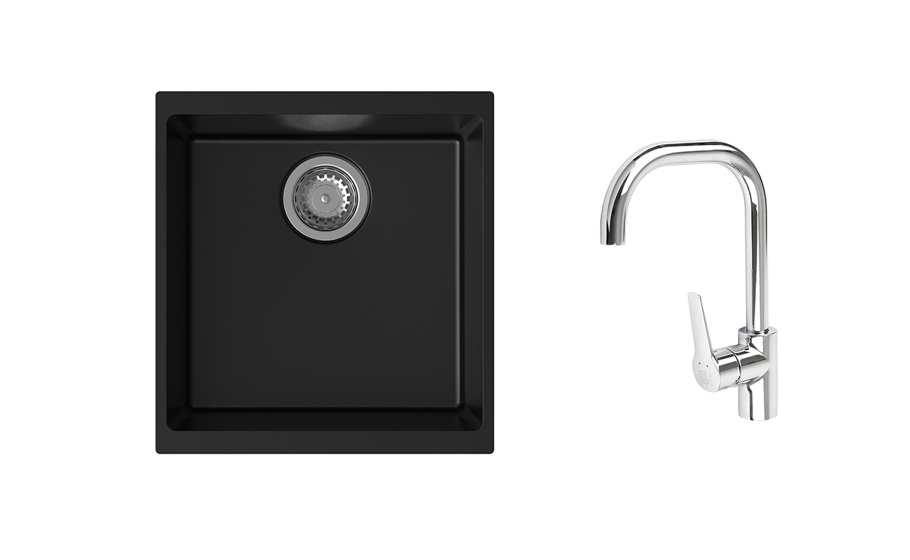 K-StrongSinks S3 Set dřez Hron 430x460mm granit černá + Baterie Garonne chrom