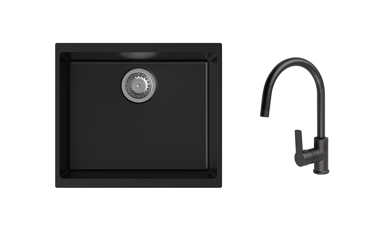 K-StrongSinks S3 Set dřez Hron 530x460mm granit černá + Baterie Loira černá