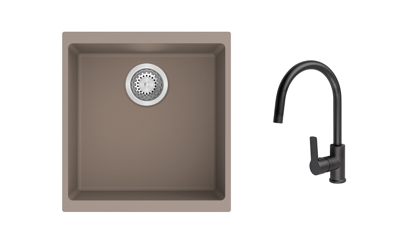 K-StrongSinks S3 Set dřez Hron 430x460mm granit béžová + Baterie Loira černá