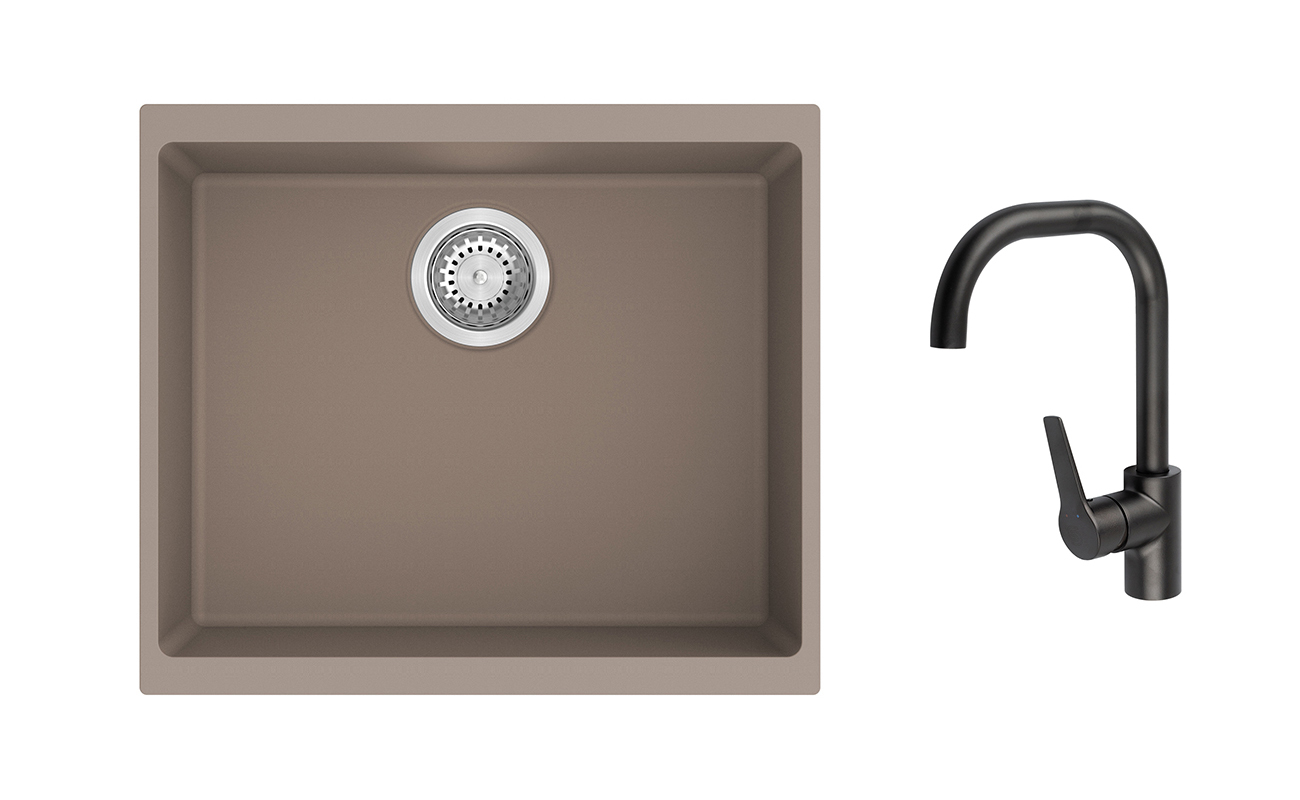 K-StrongSinks S3 Set dřez Hron 530x460mm granit béžová + Baterie Garonne černá