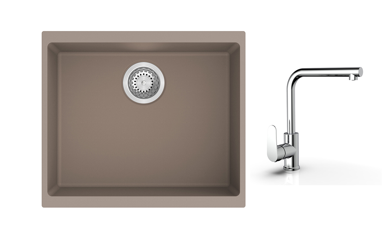 K-StrongSinks S3 Set dřez Hron 530x460mm granit béžová + Baterie Stréva chrom