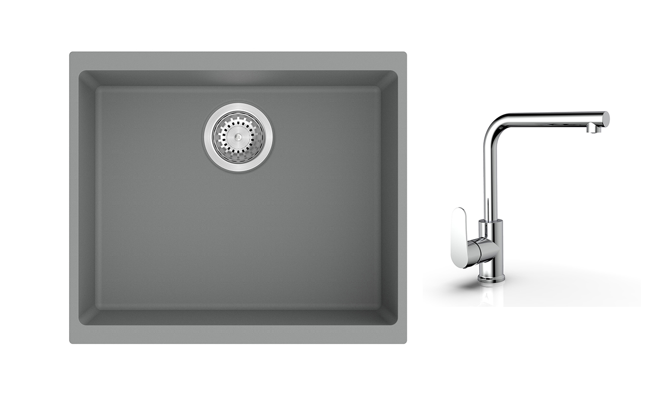 K-StrongSinks S3 Set dřez Hron 530x460mm granit šedá + Baterie Stréva chrom